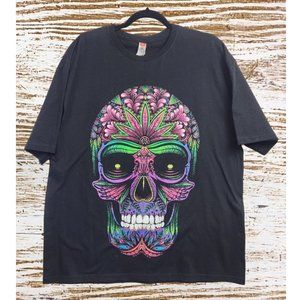 Day of The Dead Sugar Skull T-Shirt Men's Sz XL W/Back Hit Dia de Muertos Black